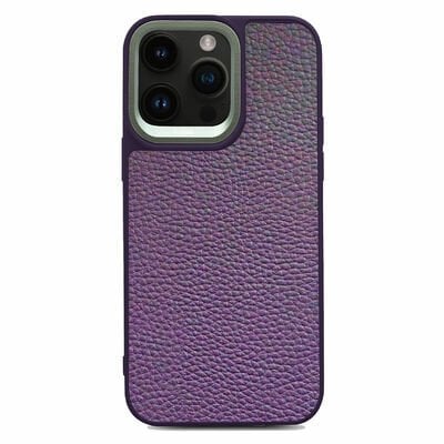 Apple iPhone 14 Pro Max Kılıf Soft Deri Metal Kamera Çerçeveli ?Kajsa Litchi Kapak