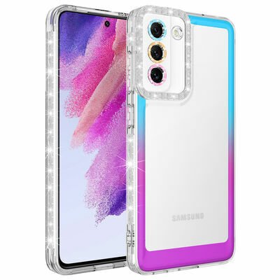 Galaxy S21 FE Kılıf Simli ve Renk Geçiş Tasarımlı Lens Korumalı Patinda Park Kapak