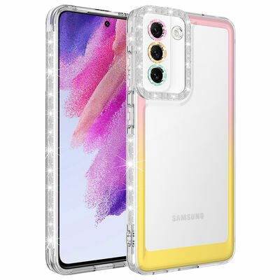 Galaxy S21 FE Kılıf Simli ve Renk Geçiş Tasarımlı Lens Korumalı Patinda Park Kapak