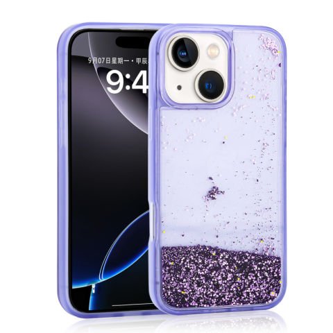 Apple iPhone 14 Kılıf Sıvılı Simli Şeffaf Arka Yüzey Patinda Keto Silikon Kapak