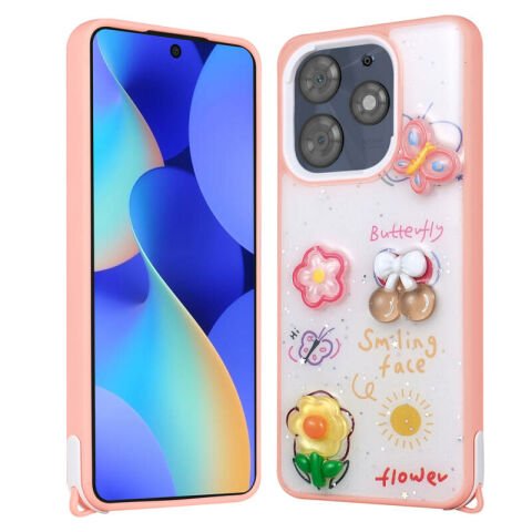 Tecno Spark 10 Pro Kılıf Parlayan Simli Kabartma Figürlü Patinda Cevze Kapak