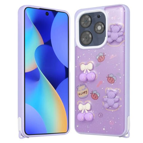Tecno Spark 10 Pro Kılıf Parlayan Simli Kabartma Figürlü Patinda Cevze Kapak