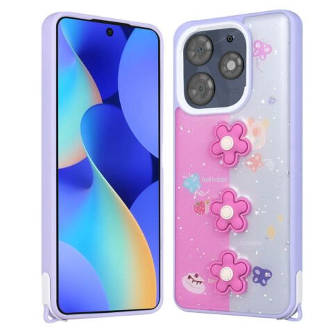 Tecno Spark 10 Pro Kılıf Parlayan Simli Kabartma Figürlü Patinda Cevze Kapak