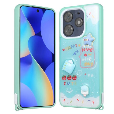 Tecno Spark 10 Pro Kılıf Parlayan Simli Kabartma Figürlü Patinda Cevze Kapak