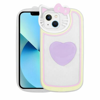 Apple iPhone 13 Kılıf Kedi Figürlü Transparan Pop Soketli Patinda Ritmik Kapak