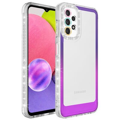 Galaxy A13 4G Kılıf Simli ve Renk Geçiş Tasarımlı Lens Korumalı Patinda Park Kapak