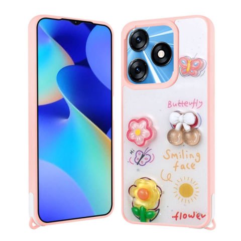 Tecno Spark 10C Kılıf Parlayan Simli Kabartma Figürlü Patinda Cevze Kapak
