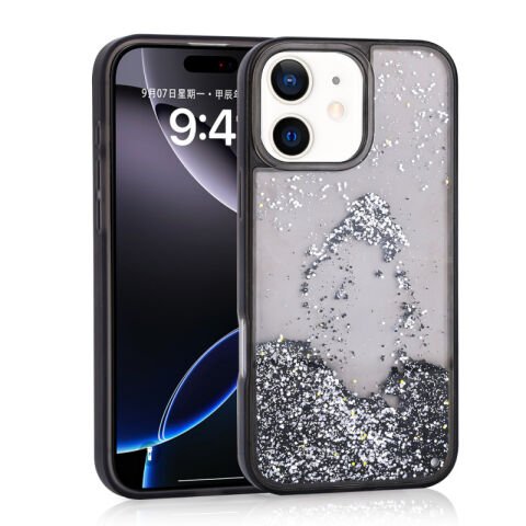 Apple iPhone 12 Kılıf Sıvılı Simli Şeffaf Arka Yüzey Patinda Keto Silikon Kapak