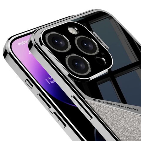 Apple iPhone 14 Pro Kılıf Ultra İnce Kamera Korumalı PC + Deri Arka Yüzey Patinda X-Pro Kapak