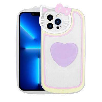 Apple iPhone 12 Pro Kılıf Kedi Figürlü Transparan Pop Soketli Patinda Ritmik Kapak