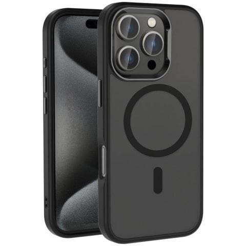 Apple iPhone 16 Pro Kılıf Magsafe Şarj Özellikli Parlak Kamera Çerçeveli Kost Kapak