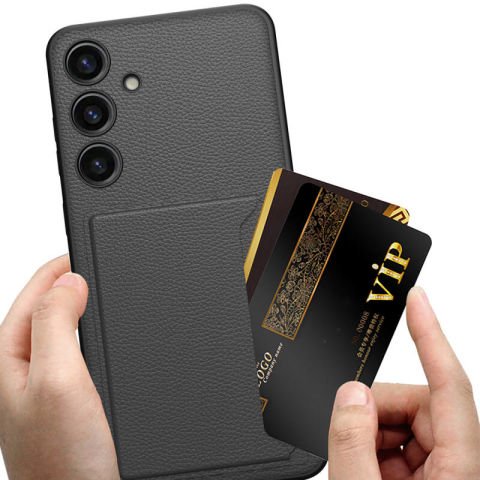 Galaxy S24 Plus Suni Deri Arka Yüzey Patinda Kartlıklı Kıpta Silikon Kapak