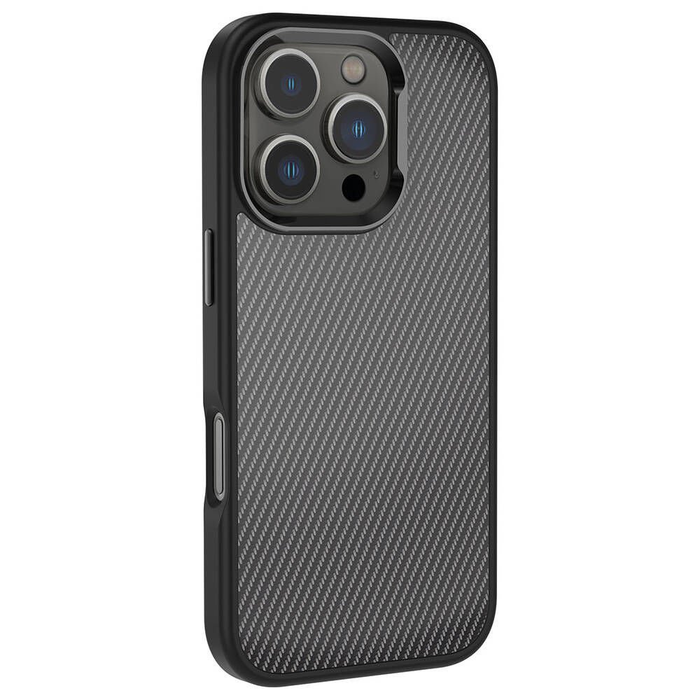 Apple iPhone 16 Pro Max Kılıf Karbon Fiber Görünümlü Parlak Kamera Çerçeveli Venus Kapak