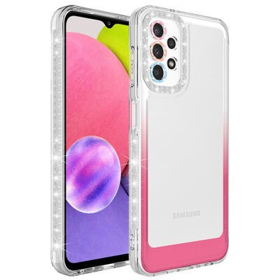 Galaxy A73 Kılıf Simli ve Renk Geçiş Tasarımlı Lens Korumalı Patinda Park Kapak