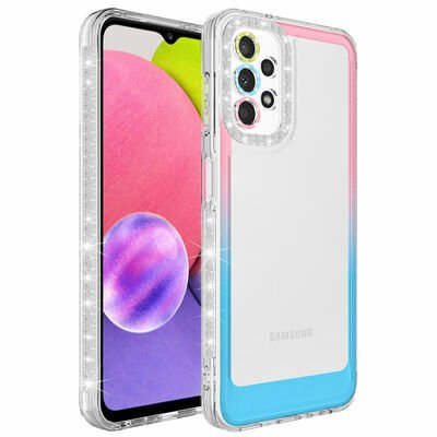 Galaxy A52 Kılıf Simli ve Renk Geçiş Tasarımlı Lens Korumalı Patinda Park Kapak