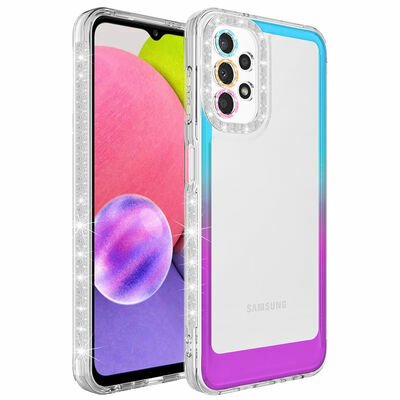 Galaxy A52 Kılıf Simli ve Renk Geçiş Tasarımlı Lens Korumalı Patinda Park Kapak