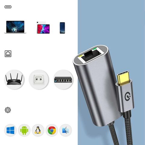 Patinda QG04 Type-C to RJ45 Ethernet Dönüştürücü Kablo 1024Mbps 22cm
