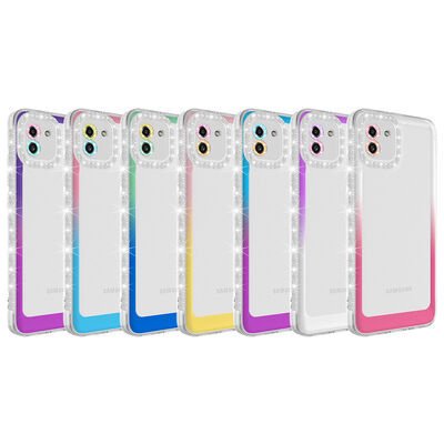 Galaxy A03 Kılıf Simli ve Renk Geçiş Tasarımlı Lens Korumalı Patinda Park Kapak