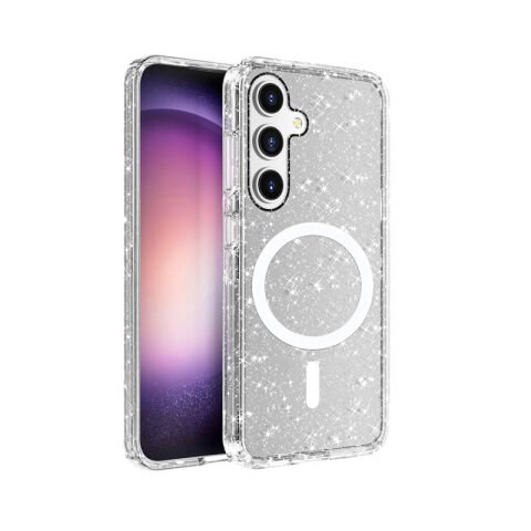 Galaxy S25 Plus Kılıf Magsafe Şarj Özellikli Parlayan Simli Saydam Renkli Patinda Allstar Kapak