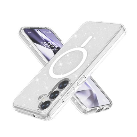 Galaxy S25 Plus Kılıf Magsafe Şarj Özellikli Parlayan Simli Saydam Renkli Patinda Allstar Kapak