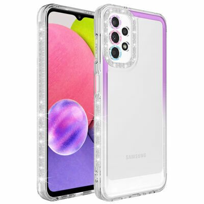 Galaxy A23 Kılıf Simli ve Renk Geçiş Tasarımlı Lens Korumalı Patinda Park Kapak