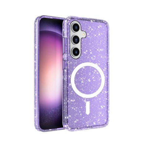Galaxy S25 Kılıf Magsafe Şarj Özellikli Parlayan Simli Saydam Renkli Patinda Allstar Kapak
