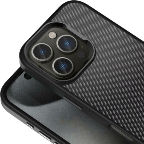 Apple iPhone 16 Pro Kılıf Karbon Fiber Görünümlü Parlak Kamera Çerçeveli Patinda Venus Kapak