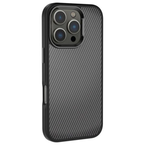 Apple iPhone 16 Pro Kılıf Karbon Fiber Görünümlü Parlak Kamera Çerçeveli Patinda Venus Kapak