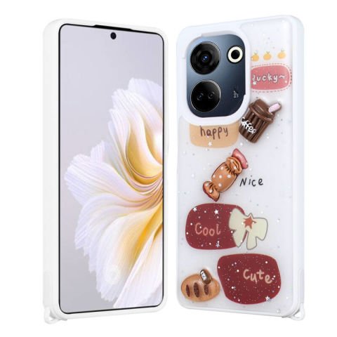 Tecno Camon 20 Kılıf Parlayan Simli Kabartma Figürlü Patinda Cevze Kapak