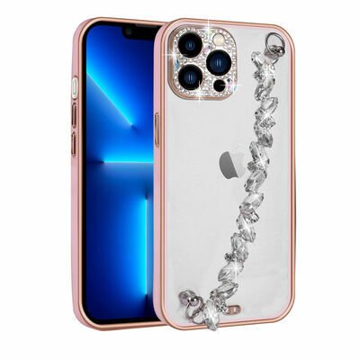 Apple iPhone 13 Pro Max Kılıf Taş Süslemeli Kamera Korumalı El Tutamaçlı Patinda Blazer Kapak