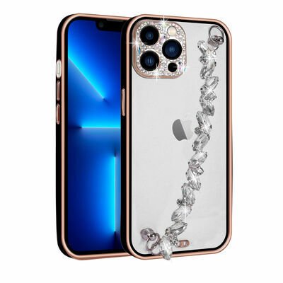 Apple iPhone 13 Pro Max Kılıf Taş Süslemeli Kamera Korumalı El Tutamaçlı Patinda Blazer Kapak