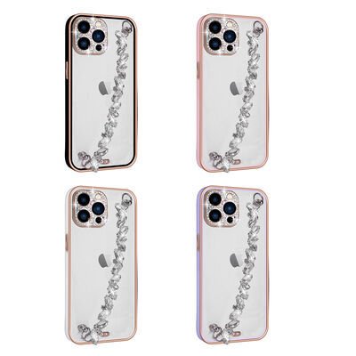 Apple iPhone 13 Pro Kılıf Taş Süslemeli Kamera Korumalı El Tutamaçlı Patinda Blazer Kapak