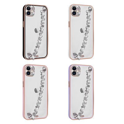 Apple iPhone 12 Kılıf Taş Süslemeli Kamera Korumalı El Tutamaçlı Patinda Blazer Kapak