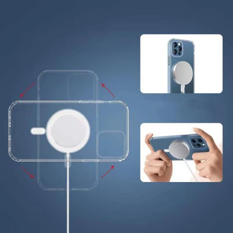 Apple iPhone 14 Pro Max Kılıf Magsafe Şarj Özellikli Şeffaf Sert PC Patinda Embos Kapak