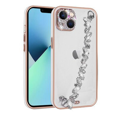 Apple iPhone 13 Kılıf Taş Süslemeli Kamera Korumalı El Tutamaçlı Patinda Blazer Kapak
