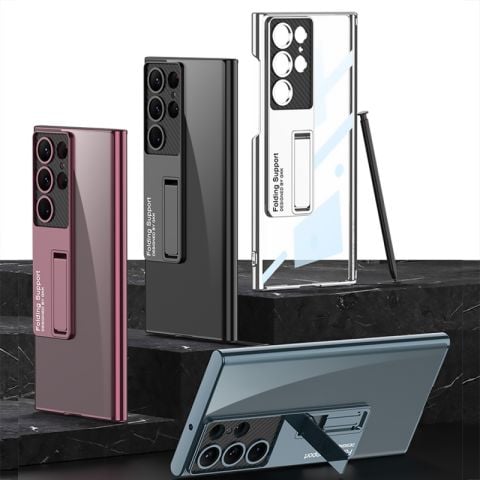 Galaxy S23 Ultra Kılıf Kamera Korumalı Şeffaf Tasarımlı Patinda Lego Standlı Kapak