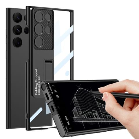 Galaxy S23 Ultra Kılıf Kamera Korumalı Şeffaf Tasarımlı Patinda Lego Standlı Kapak