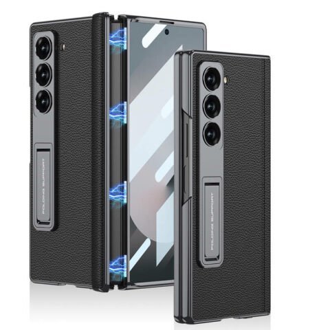 Galaxy Z Fold 6 Kılıf Deri Standlı Patinda Kıpta Premium Kılıf