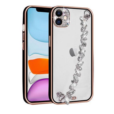 Apple iPhone 11 Kılıf Taş Süslemeli Kamera Korumalı El Tutamaçlı Patinda Blazer Kapak