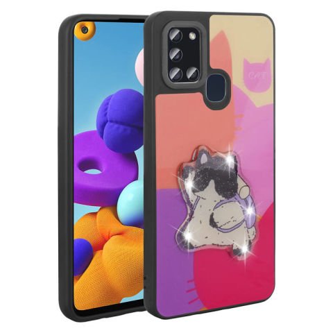 Galaxy A21S Kılıf Parlayan Kabartmalı İkonik Figürlü Patinda Amas Silikon Kapak