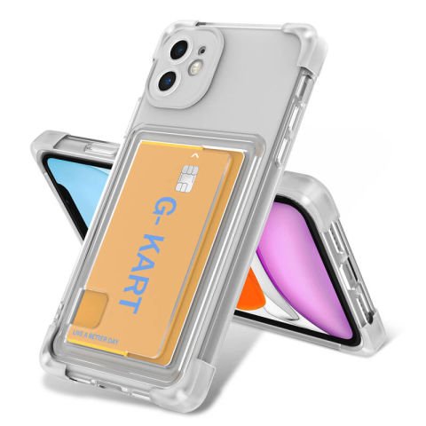 Apple iPhone 11 Kılıf Airbag Tasarımlı Şeffaf Kartlıklı Patinda G-Kart Kapak