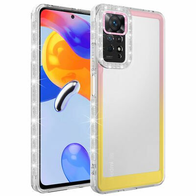 Xiaomi Redmi Note 11S Global Kılıf Simli ve Renk Geçiş Tasarımlı Lens Korumalı Patinda Park Kapak