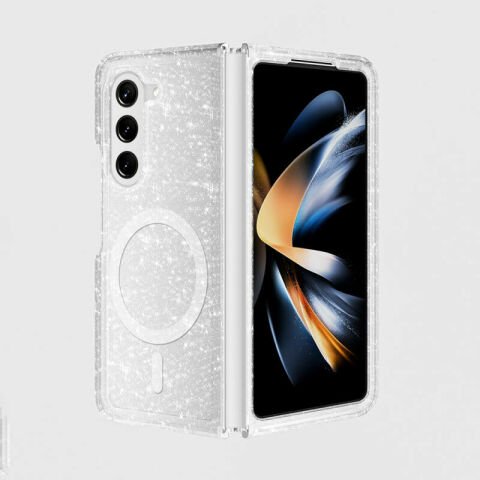 Galaxy Z Fold 6 Kılıf Magsafe Şarj Özellikli Parlayan Simli Saydam Renkli Patinda Allstar Kapak