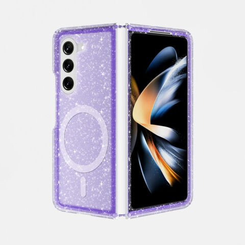Galaxy Z Fold 6 Kılıf Magsafe Şarj Özellikli Parlayan Simli Saydam Renkli Patinda Allstar Kapak