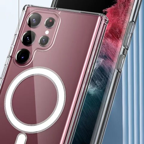 Galaxy S22 Ultra Kılıf Patinda Magsafe Şarj Özellikli Şeffaf Sert PC Patinda Embos Kapak