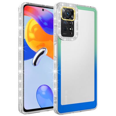Xiaomi Redmi Note 11 Global Kılıf Simli ve Renk Geçiş Tasarımlı Lens Korumalı Patinda Park Kapak