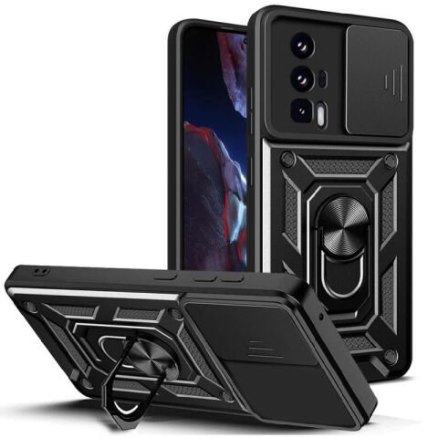 Xiaomi Poco F5 Pro Kılıf Magnetik Standlı Kamera Korumalı Patinda Sürgülü Vega Kapak