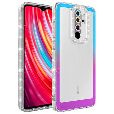 Xiaomi Redmi Note 8 Pro Kılıf Simli ve Renk Geçiş Tasarımlı Lens Korumalı Patinda Park Kapak