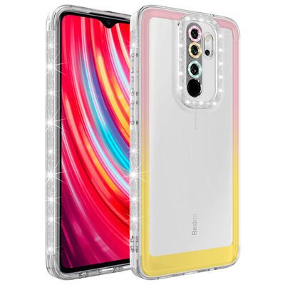 Xiaomi Redmi Note 8 Pro Kılıf Simli ve Renk Geçiş Tasarımlı Lens Korumalı Patinda Park Kapak