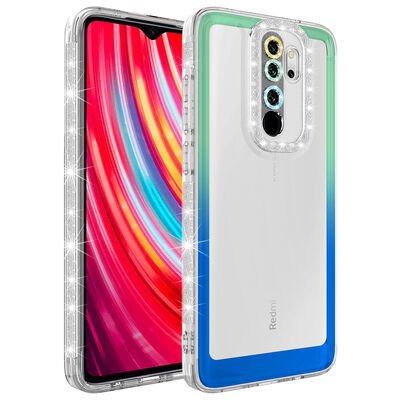 Xiaomi Redmi Note 8 Pro Kılıf Simli ve Renk Geçiş Tasarımlı Lens Korumalı Patinda Park Kapak
